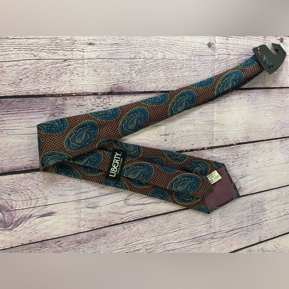Liberty of London Blue Gold Paisley on Red Gold Silk Necktie Formal Wedding